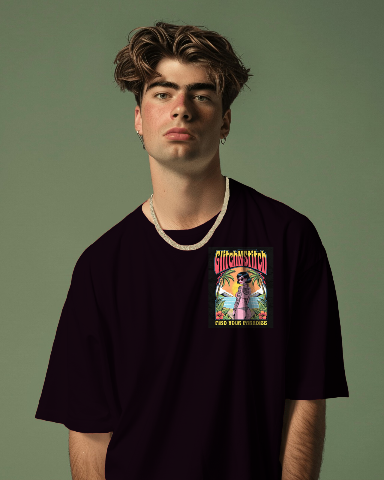 Glitch N Stitch "Find Your Paradise" Oversized Graphic T-Shirt