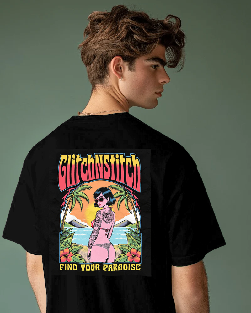 Glitch N Stitch "Find Your Paradise" Oversized Graphic T-Shirt