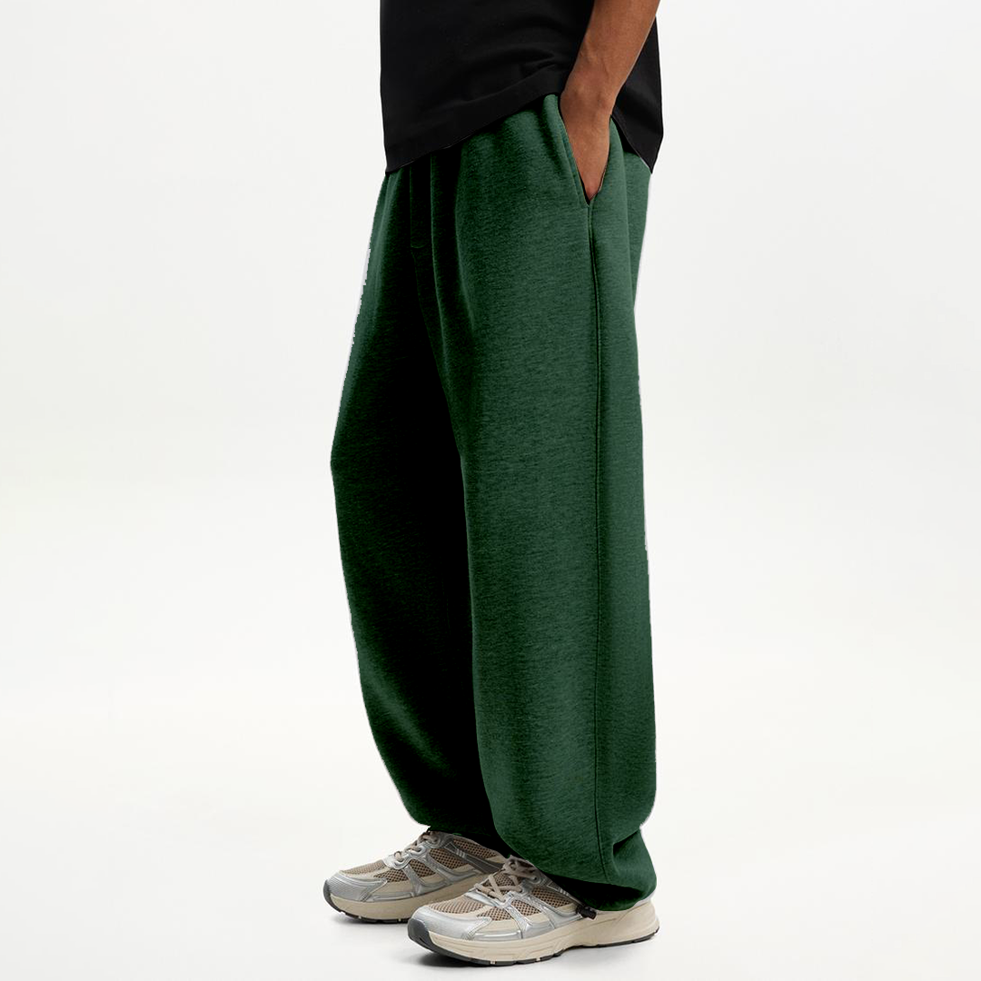 Forest Green Oversized Fleece Sweatpants for Men – Heavyweight Streetwear Joggers