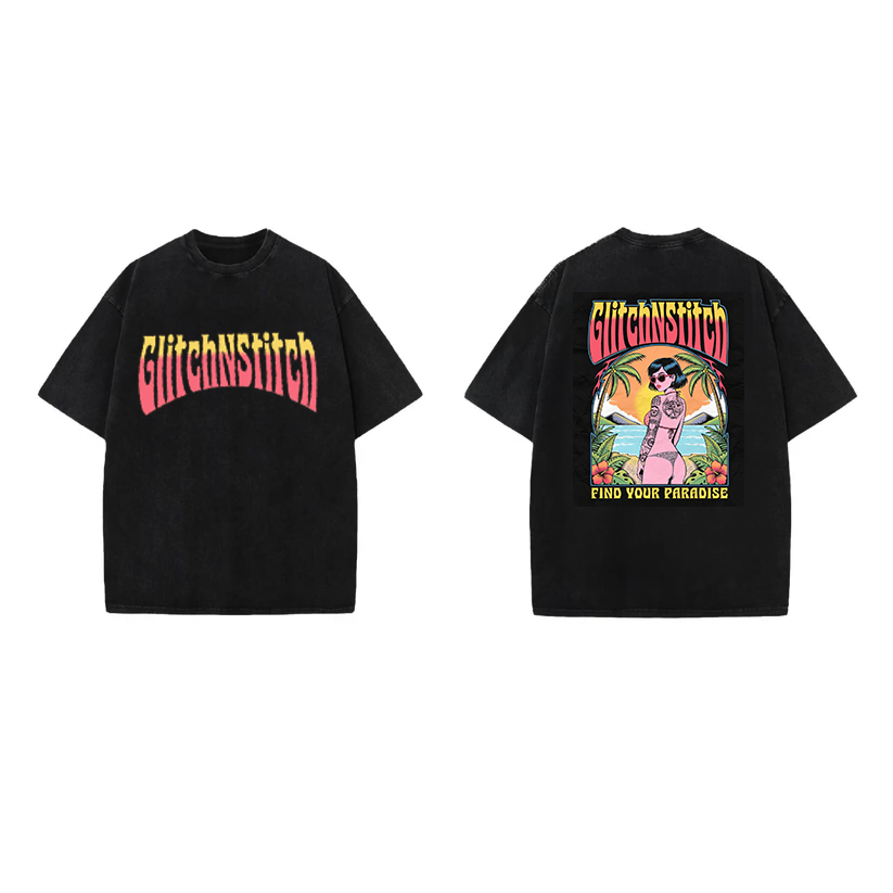 "Find Your Paradise" Graphic Oversized Tee – by Glitch a Stitch