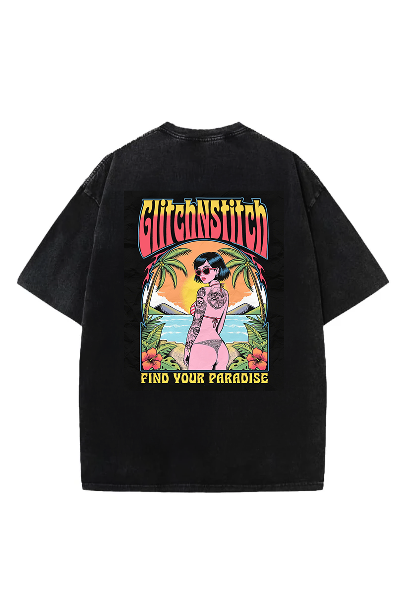 "Find Your Paradise" Graphic Oversized Tee – by Glitch a Stitch