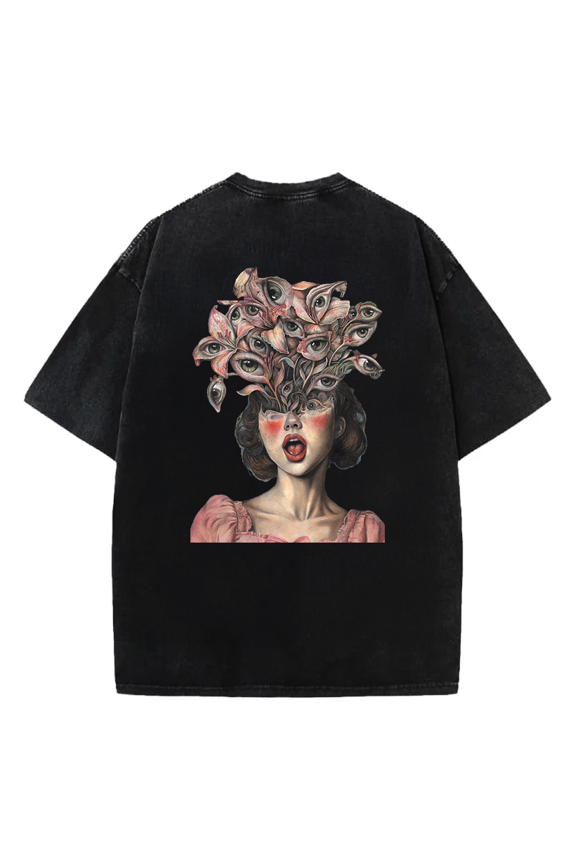 "Glitch n Stitch Surreal Eyebloom Oversized Tee"