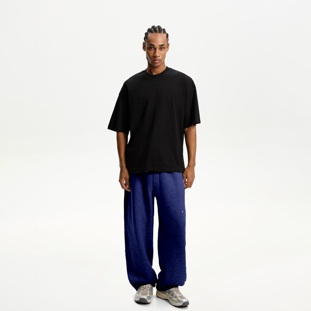 Navy Blue Oversized Fleece Sweatpants for Men – Heavyweight Relaxed Fit Joggers