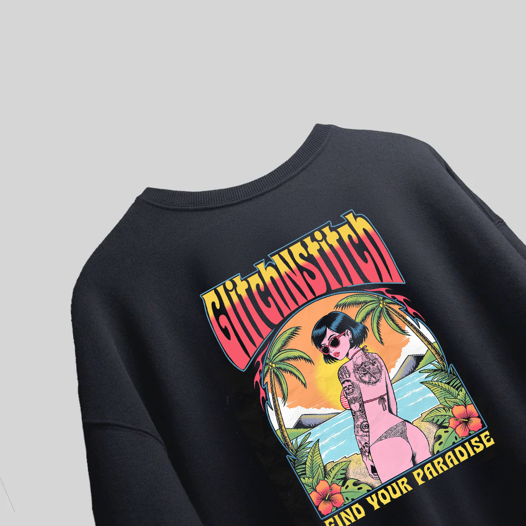 Glitch N Stitch "Find Your Paradise" Oversized Graphic T-Shirt