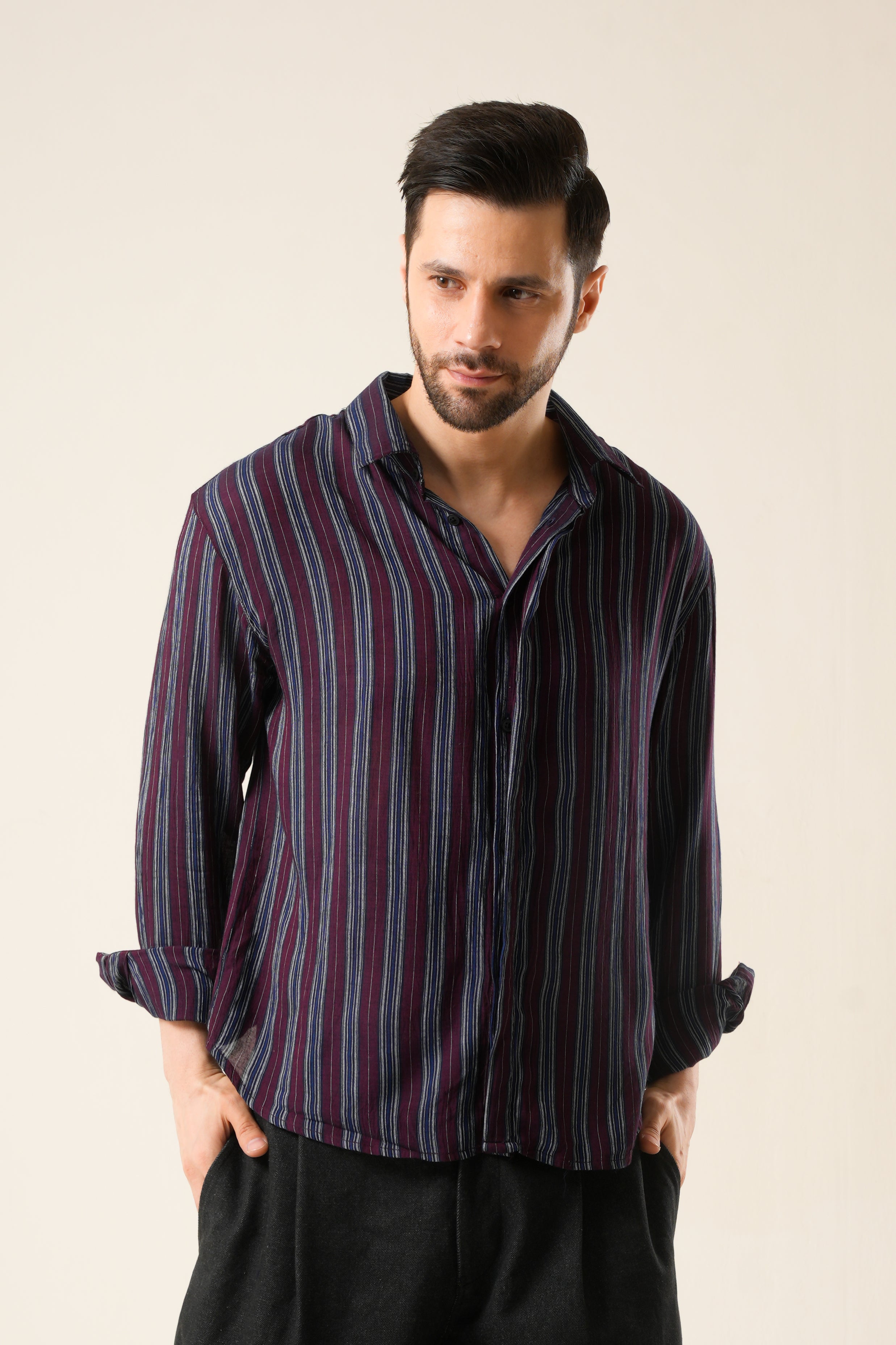 Rare Code Stripe Shirt | Embroidered Cotton Streetwear Shirt