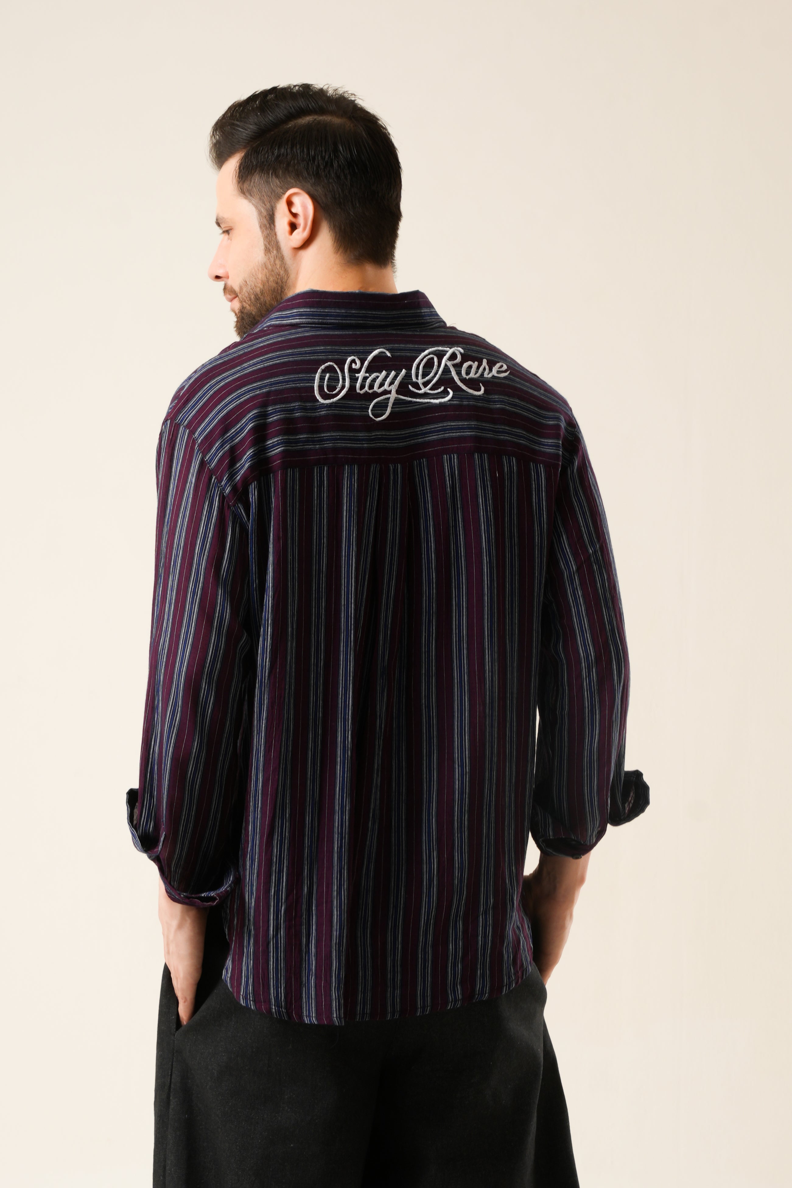 Rare Code Stripe Shirt | Embroidered Cotton Streetwear Shirt