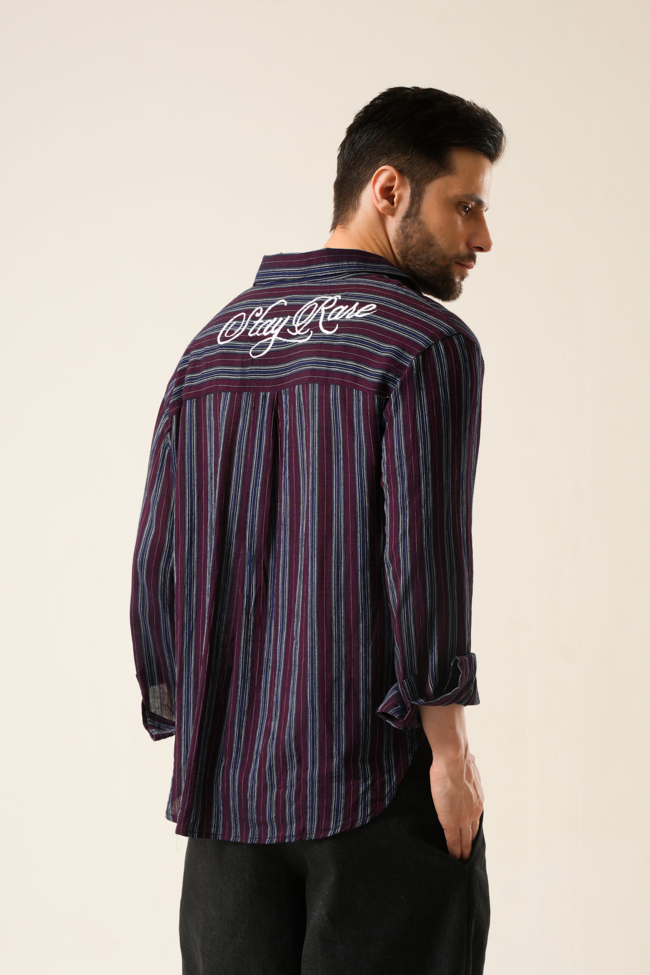 Rare Code Stripe Shirt | Embroidered Cotton Streetwear Shirt