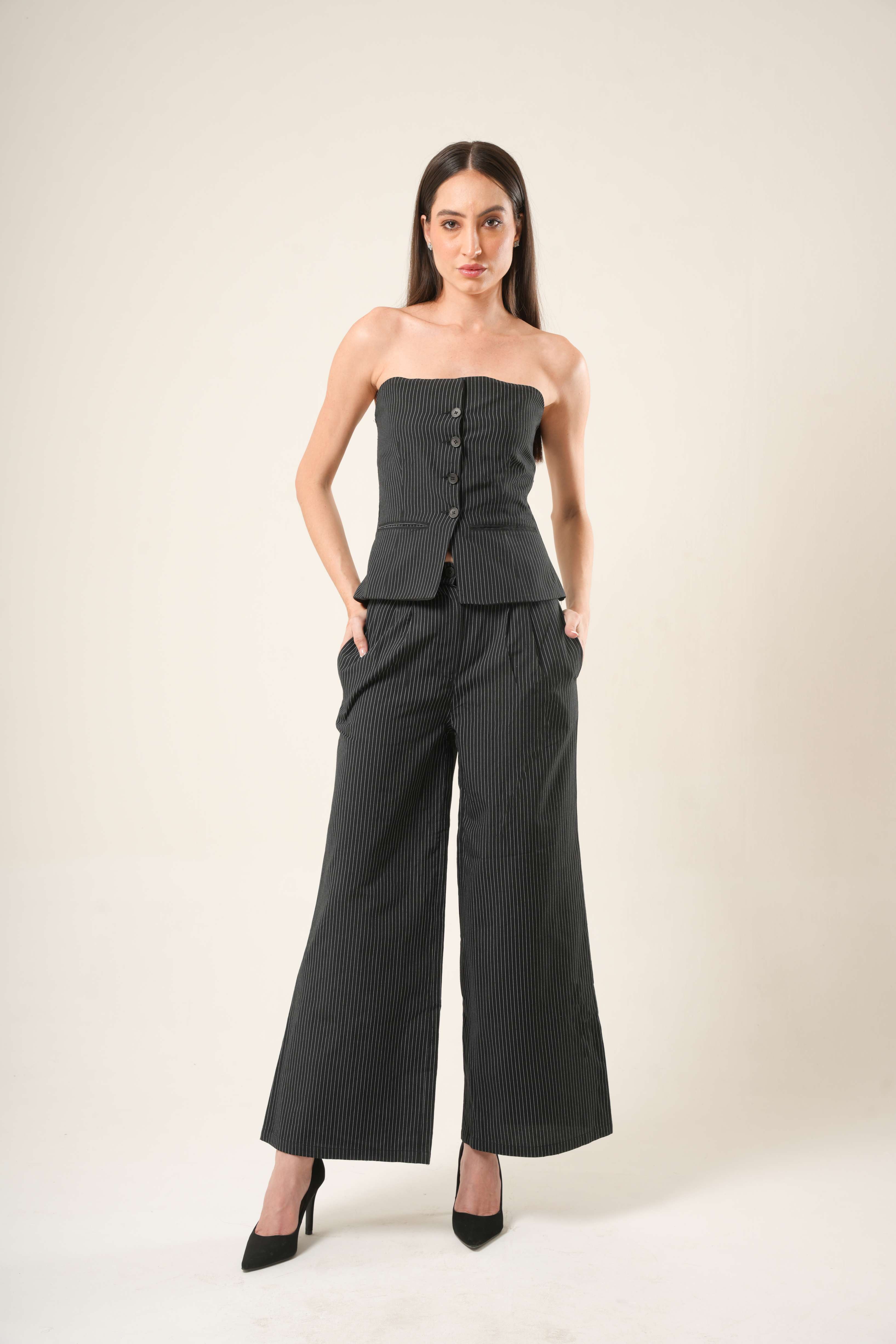 Boardroom Rebellion Set | Pinstripe Bustier & Tailored Trouser Co-ord