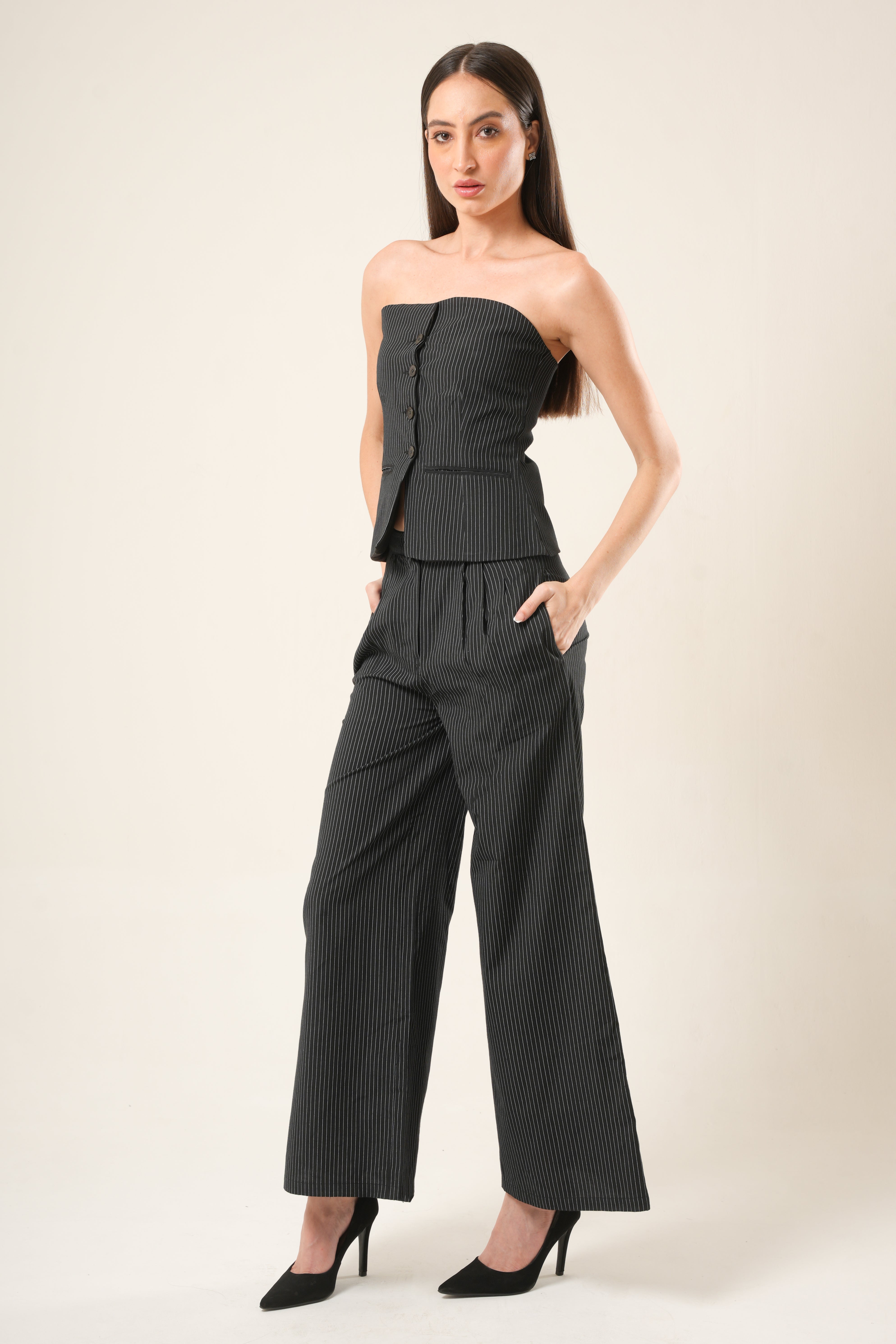 Boardroom Rebellion Set | Pinstripe Bustier & Tailored Trouser Co-ord