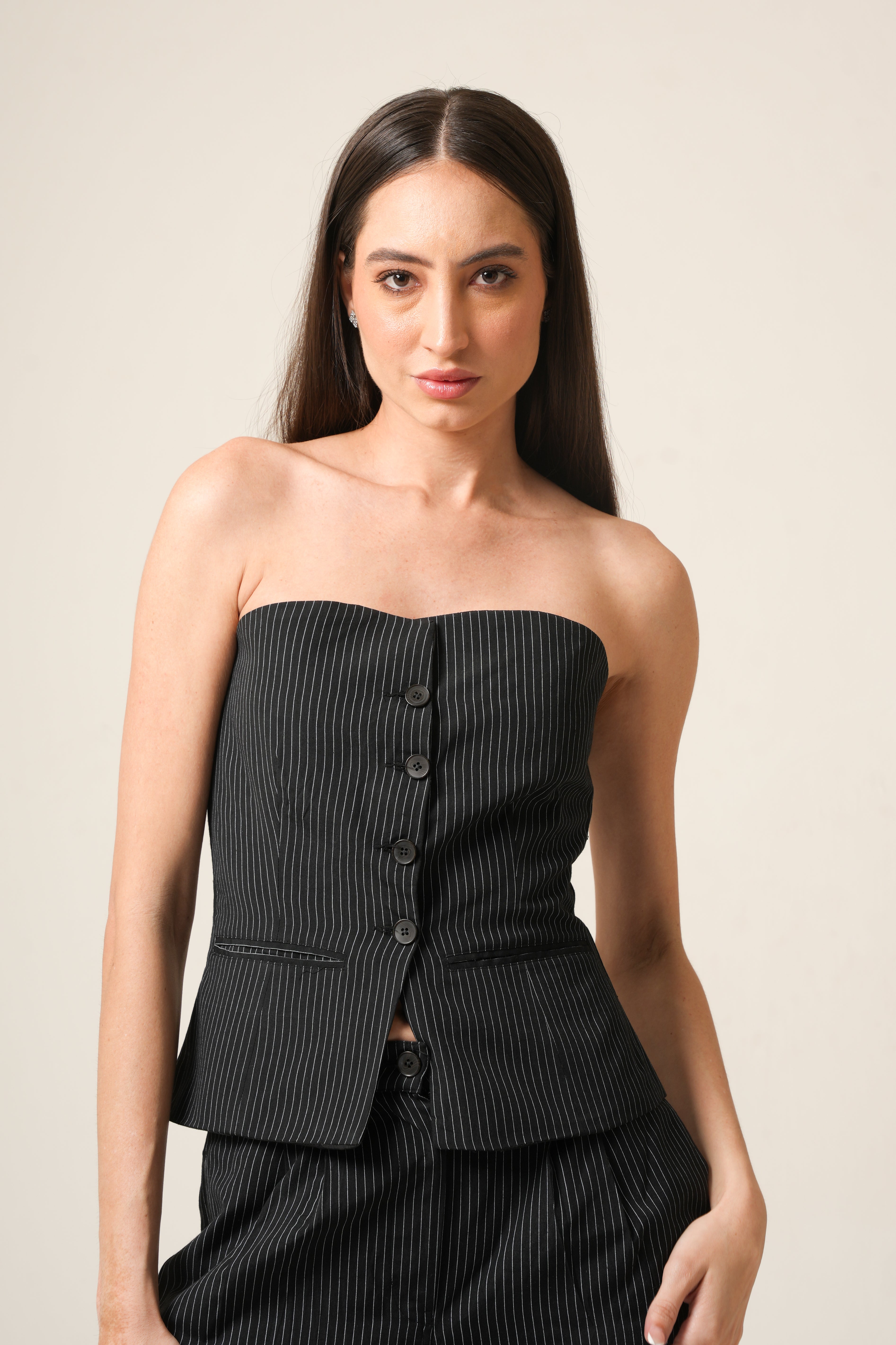 Boardroom Rebellion Set | Pinstripe Bustier & Tailored Trouser Co-ord