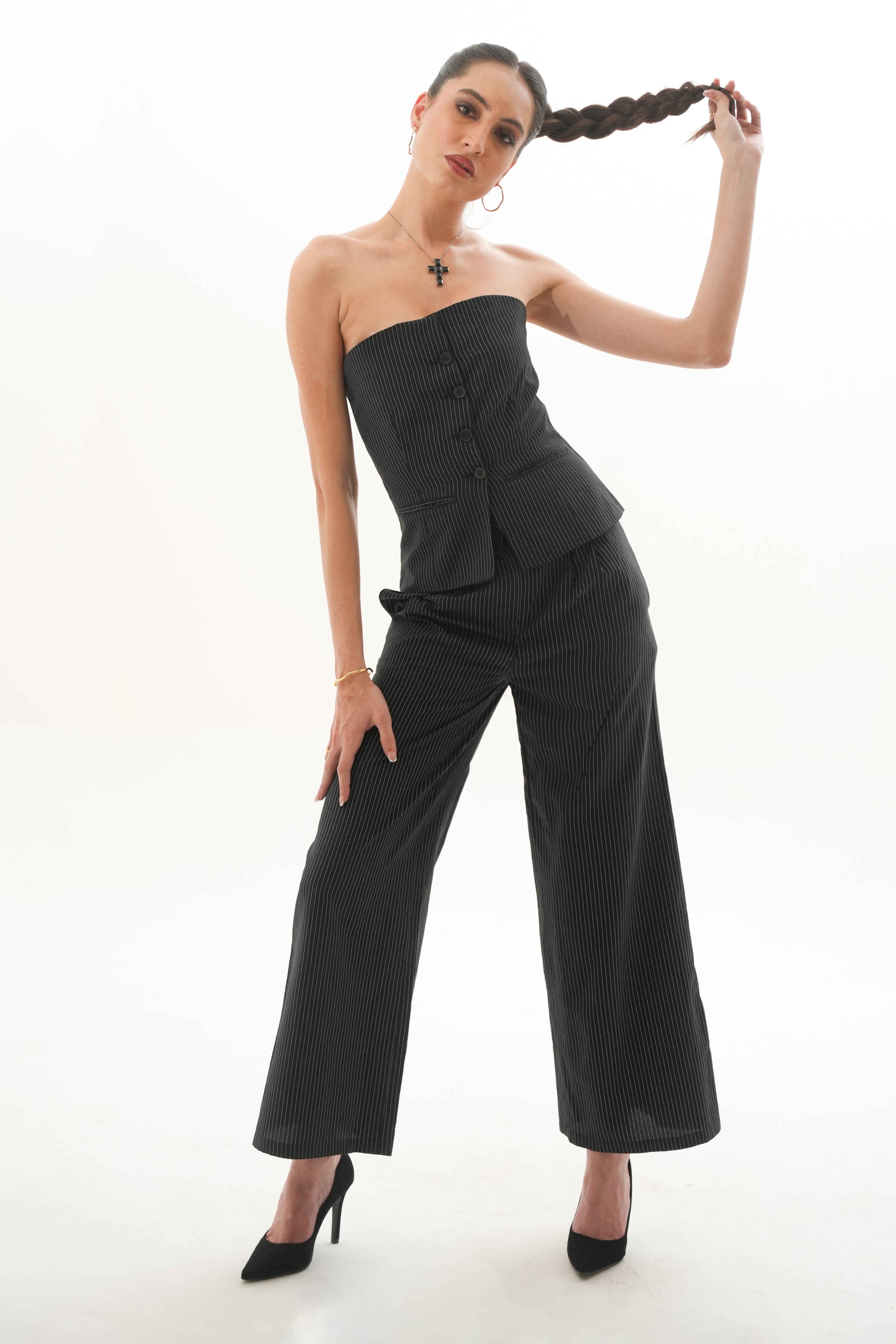 Boardroom Rebellion Set | Pinstripe Bustier & Tailored Trouser Co-ord