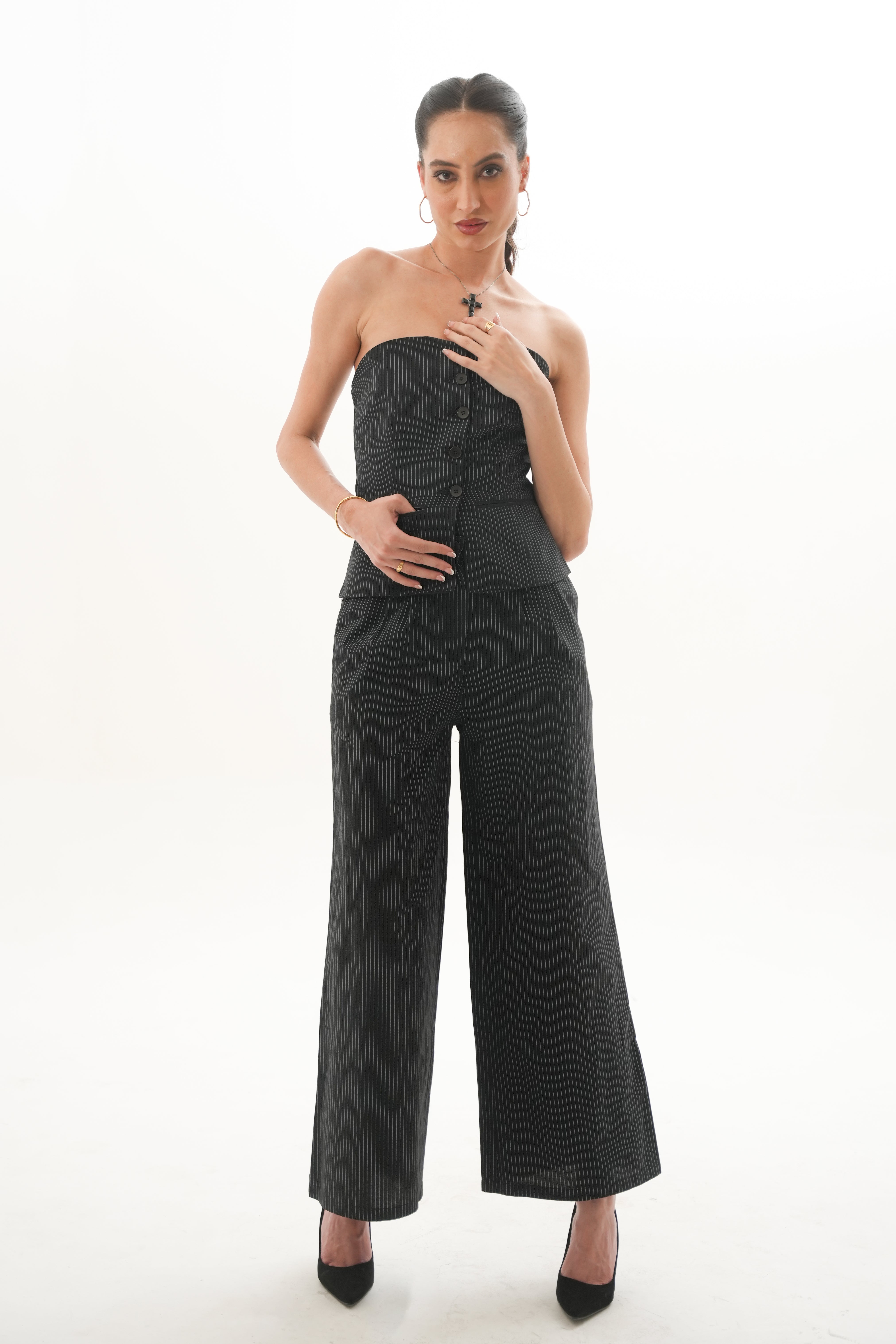 Boardroom Rebellion Set | Pinstripe Bustier & Tailored Trouser Co-ord