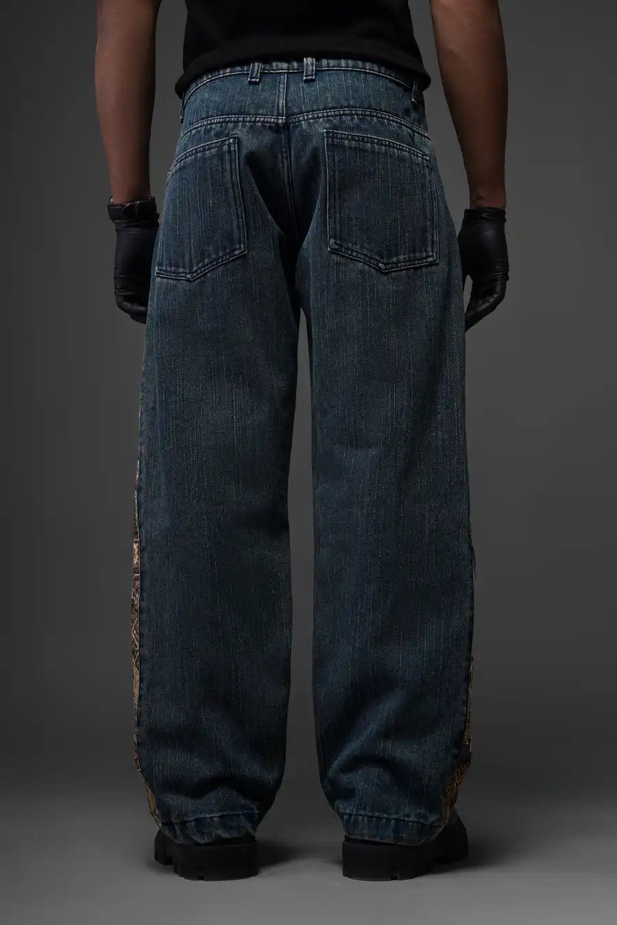 Tribal Panel Dark Wash Denim Jeans – Relaxed Fit Ethnic Streetwear for Men & Women