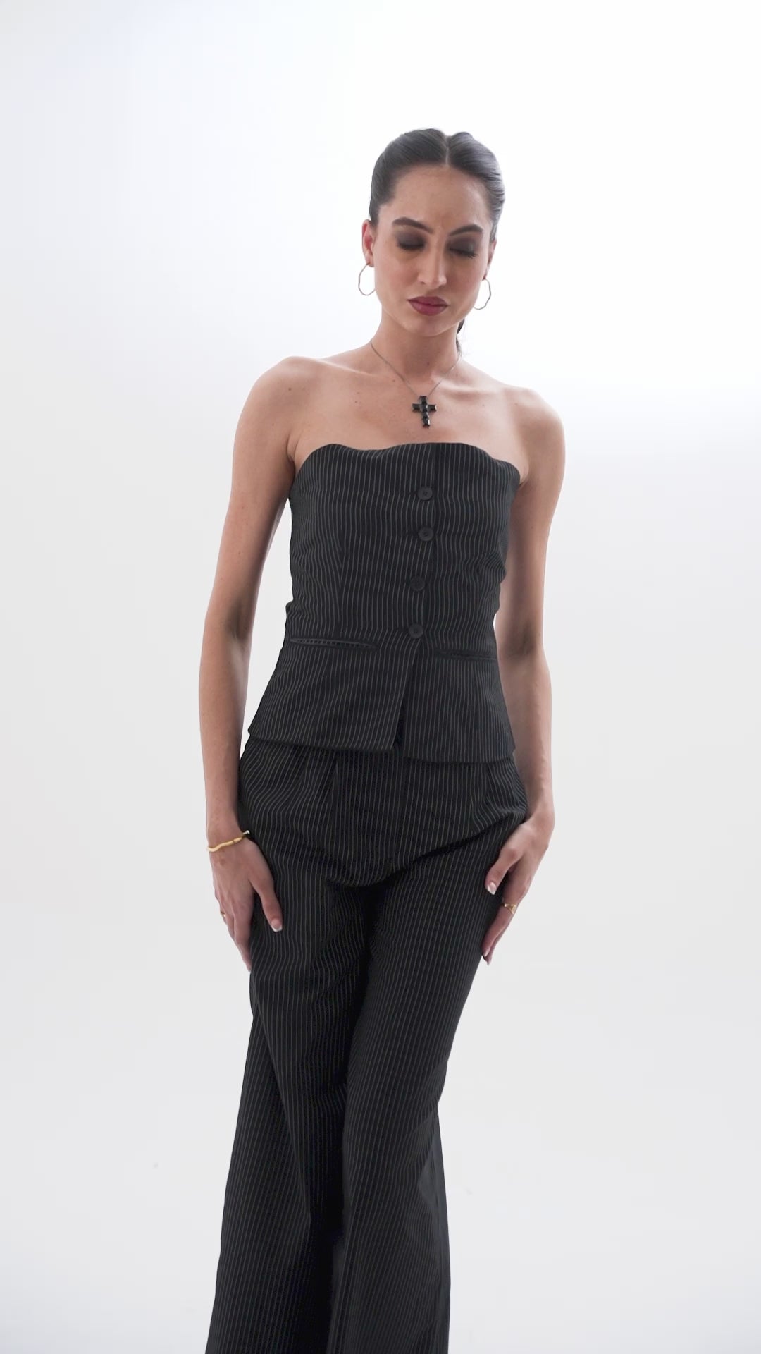 Boardroom Rebellion Set | Pinstripe Bustier & Tailored Trouser Co-ord